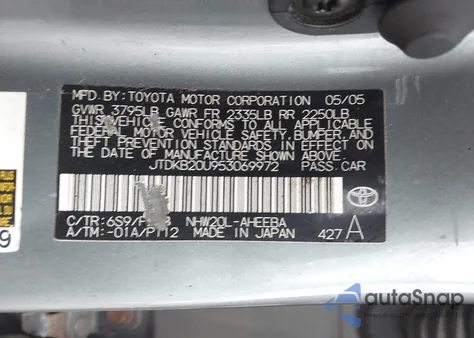 2005 Toyota Prius z USA, uszkodzony, nr VIN JTDKB20U953069972